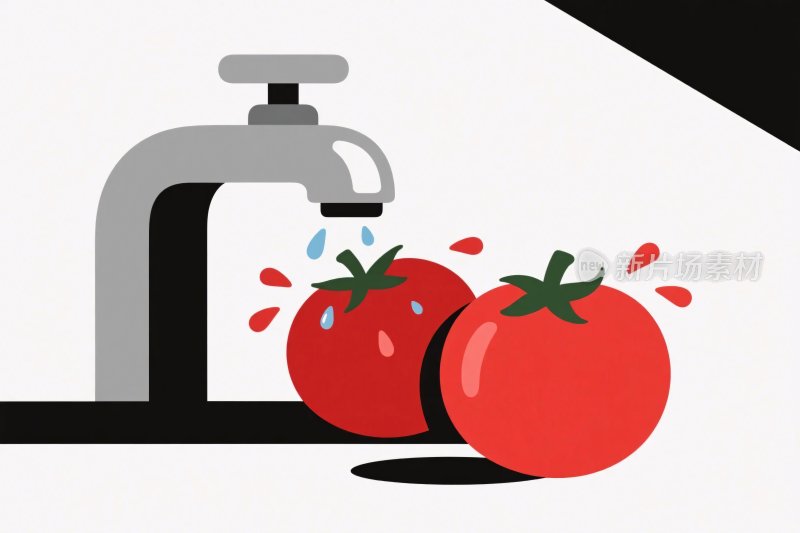 水龙头冲洗番茄插画