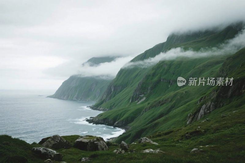海岸山峦自然风景图