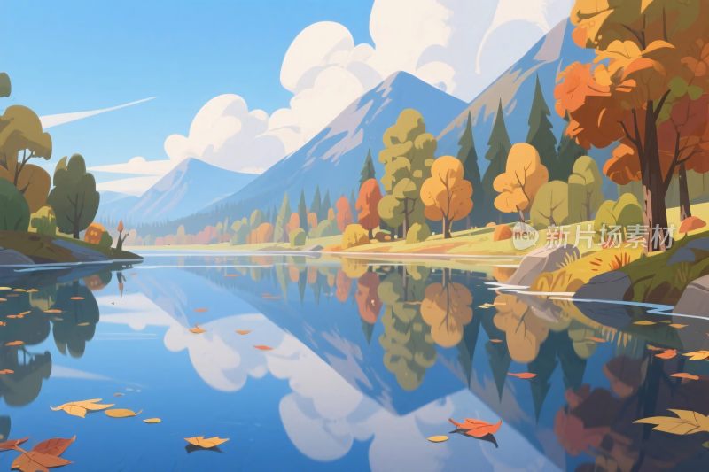秋季山水风景插画