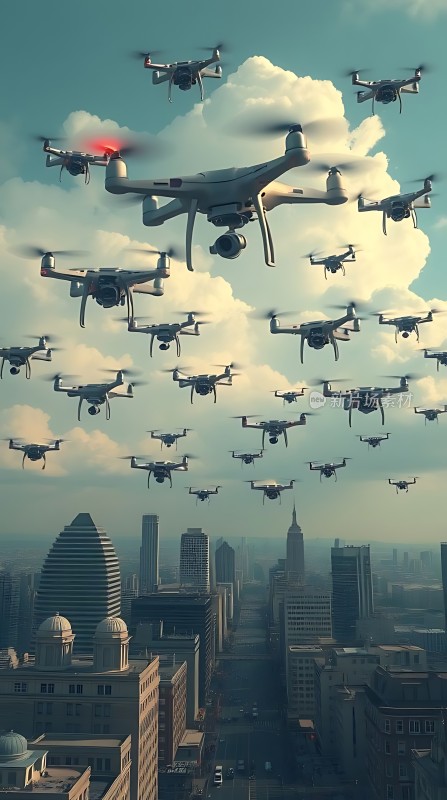无人机编队飞越城市天际线