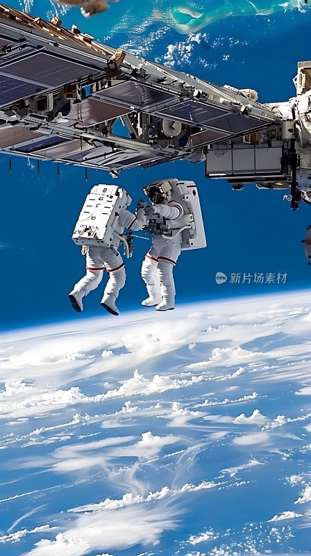 太空行走中的宇航员与地球背景