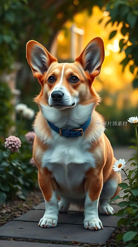 阳光下的柯基犬