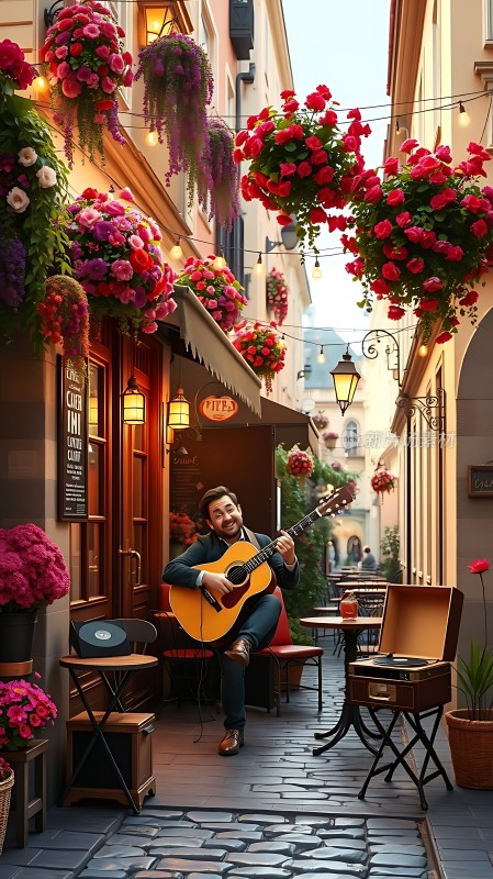 吉他手街头弹奏浪漫旋律