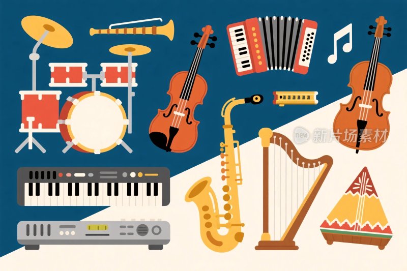多彩乐器插画集合