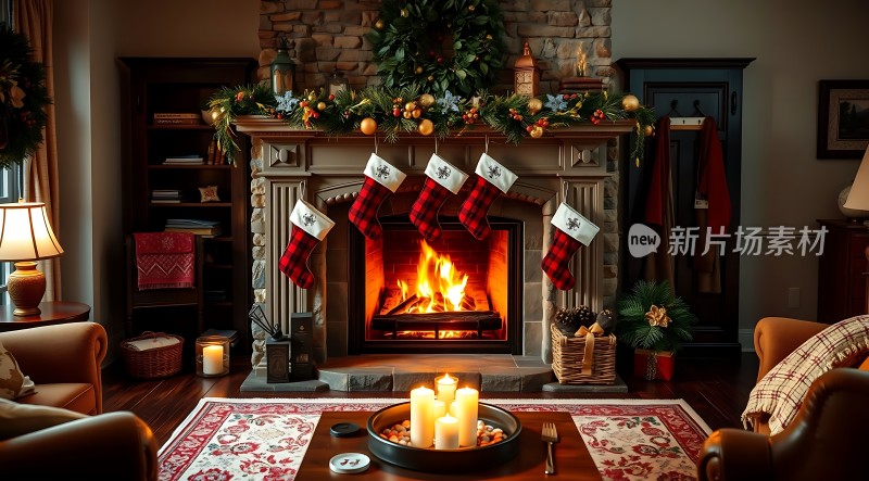 温馨壁炉旁的节日盛宴