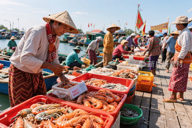 海边海鲜市场集市场景