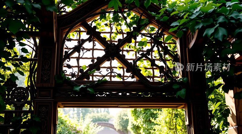 绿意盎然藤蔓缠绕木门