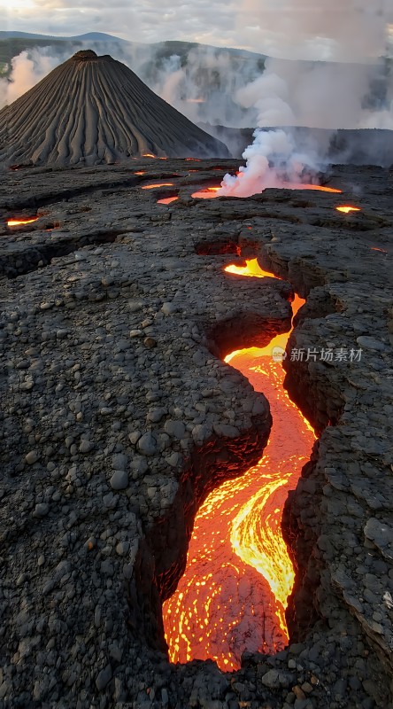 熔岩流淌的山脉奇景