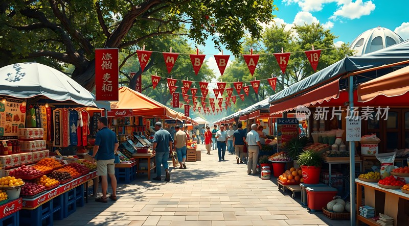 热闹集市琳琅满目商品丰富多彩生活