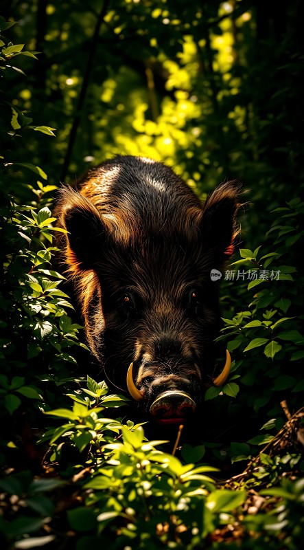 阳光下的野猪探出头