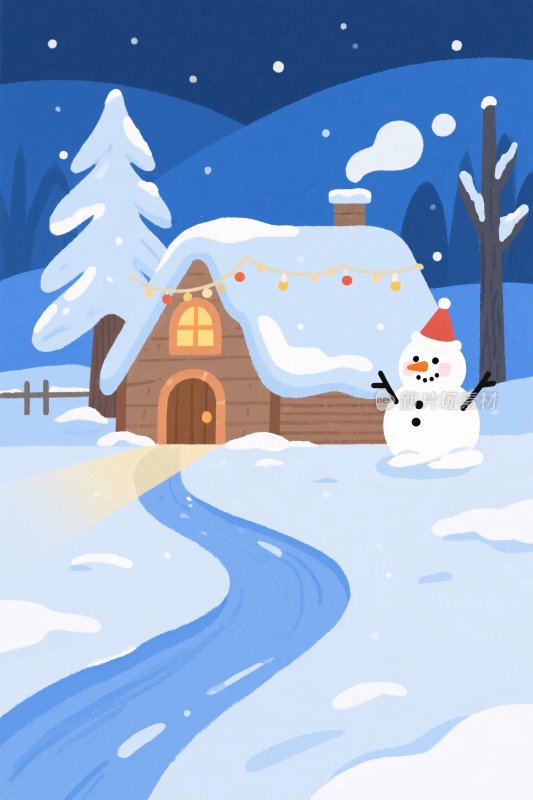 冬日温馨小屋插画