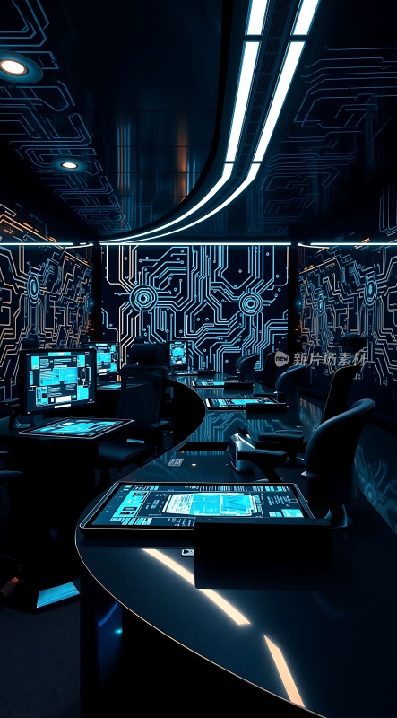 科技感十足的会议室未来主义风格的工作空间