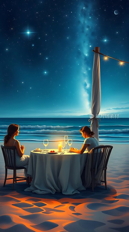 星空下的浪漫海滩晚餐
