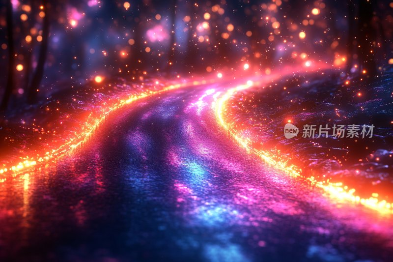 梦幻发光蜿蜒道路夜景