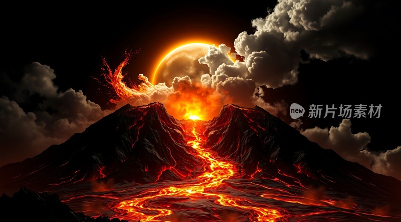 熔岩火山日落奇观