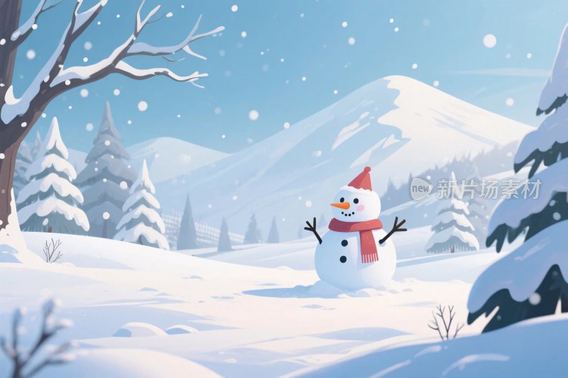 冬日雪地雪人插画