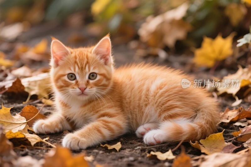 橘色小猫落叶场景