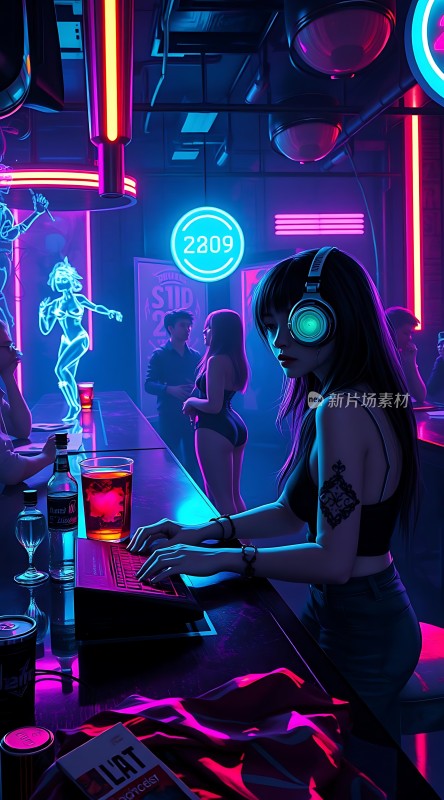 霓虹灯下的夜店DJ
