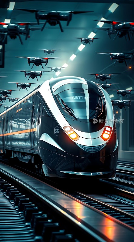 未来科技高速列车与无人机共舞