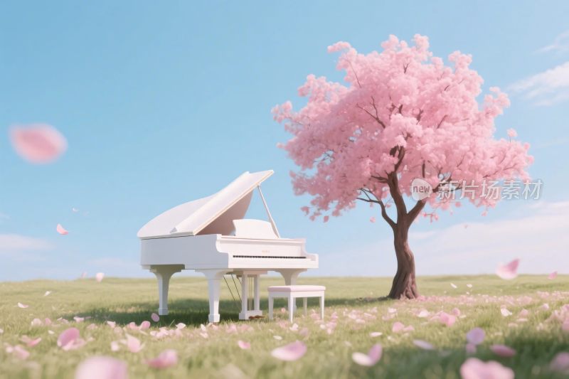 梦幻樱花钢琴风景