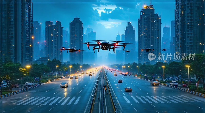 未来之城无人机与汽车共舞