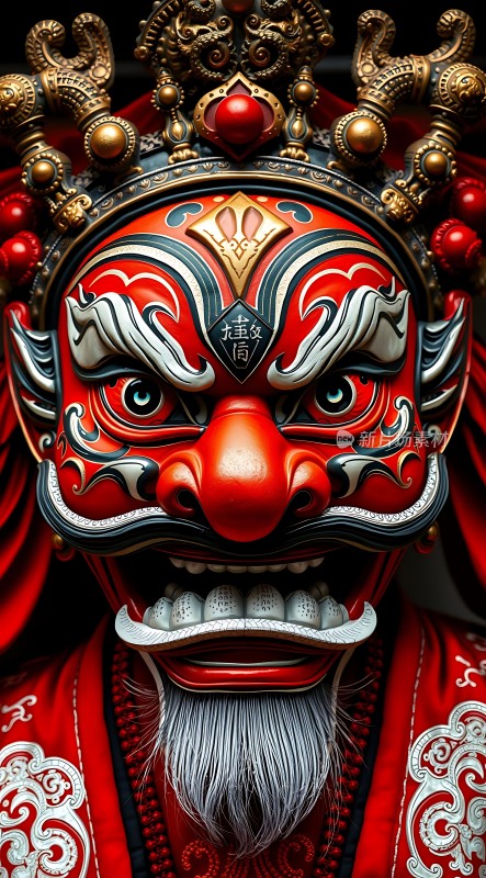 红色面具精致雕刻威武雄壮