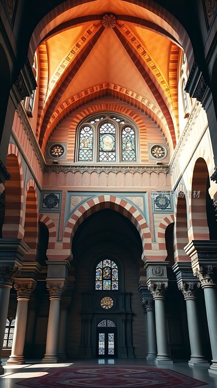 阳光下的宏伟教堂内部