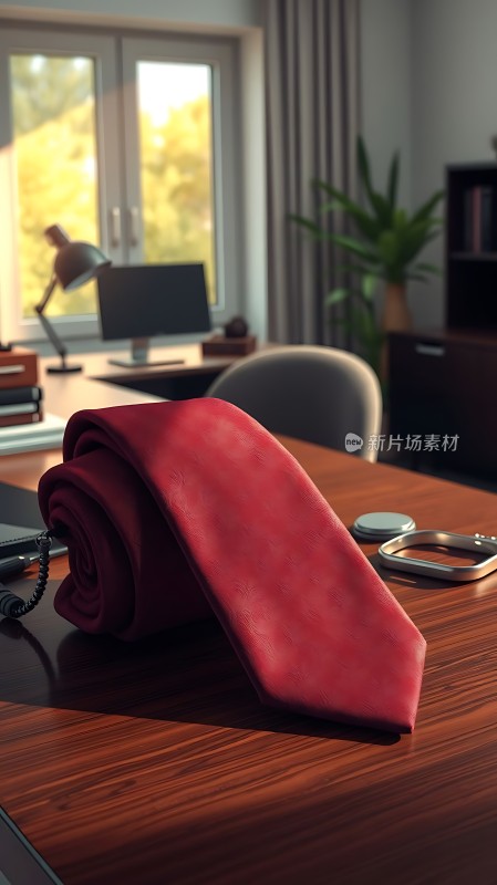 红色领带办公桌上的优雅风景