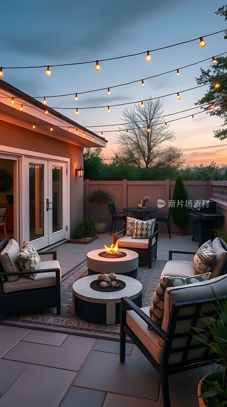 户外休闲时光温馨火坑与舒适座椅的结合