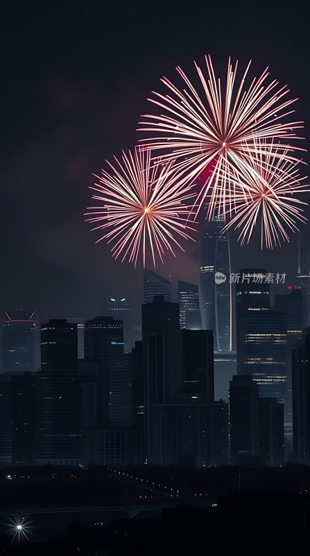 璀璨烟花点亮都市夜空