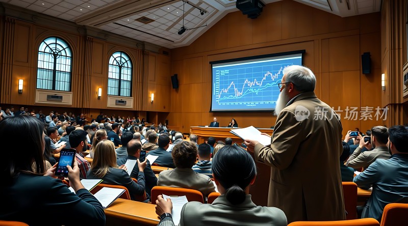 金融讲座现场专家解读股市图表观众专注聆听