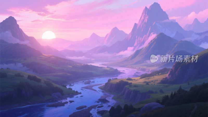 梦幻唯美的山间日出景象