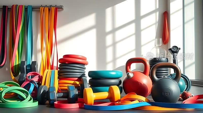 健身器材展示色彩丰富种类多样