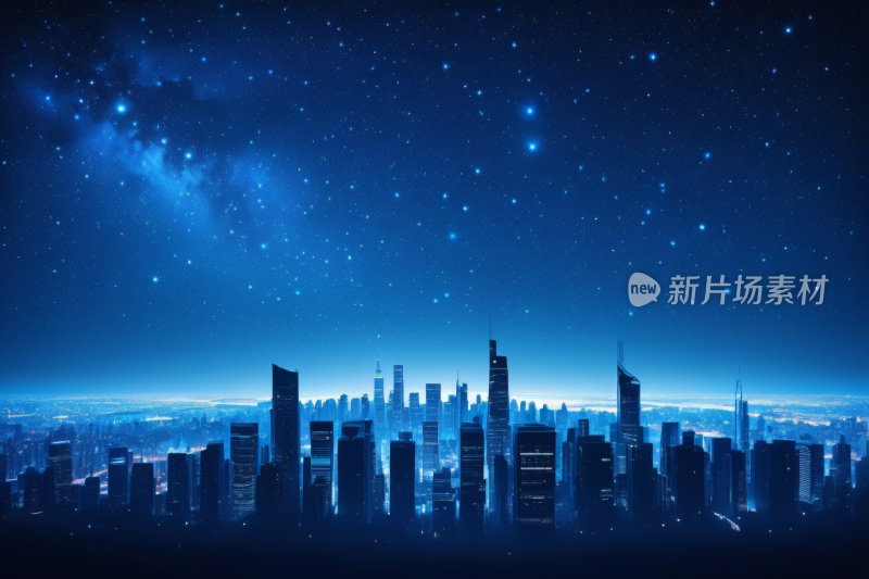 夜城天际线天空中有星星和城市灯光背景图片