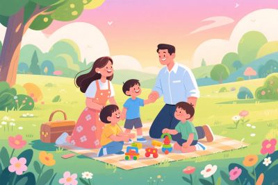 一家人户外野餐玩乐场景 一家人户外野餐玩乐场景