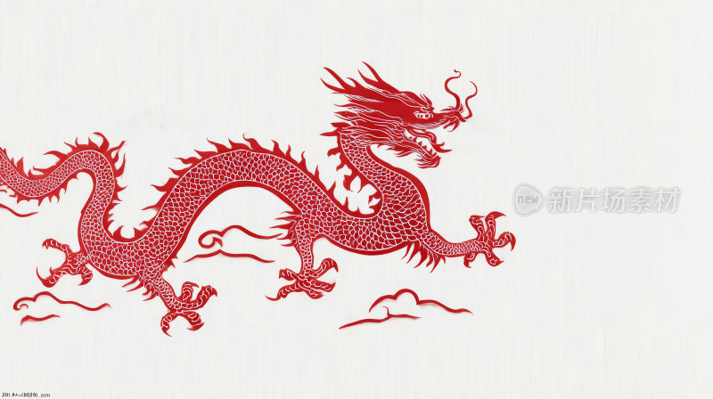 红色中国龙，龙年春节节日喜庆艺术剪纸