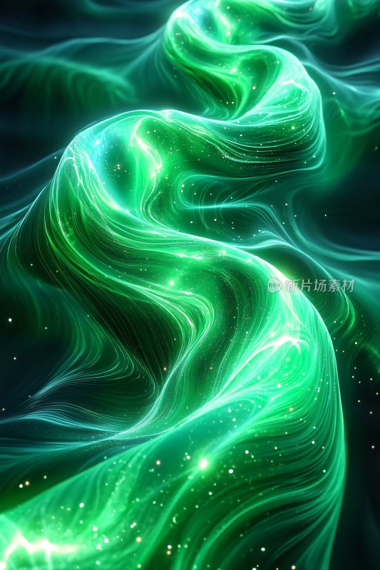 绿色流动光带抽象画面