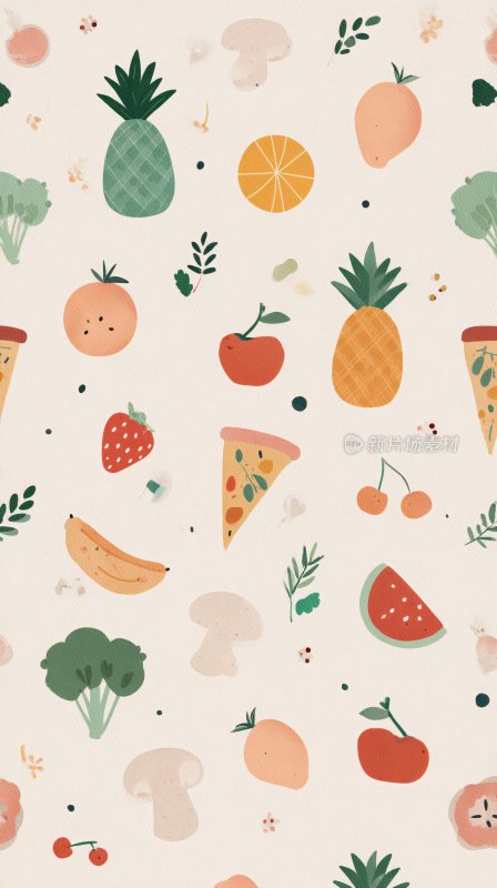 可爱水果蔬菜插画图案