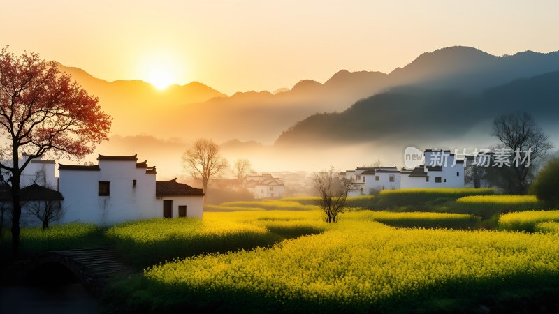 油菜花海中的古村落 油菜花