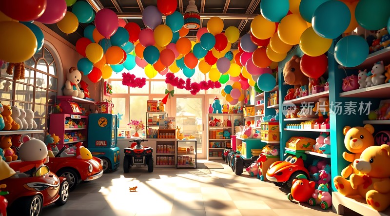 彩色气球下的梦幻玩具店