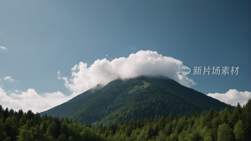 一座山上面天空有一朵云风景图片