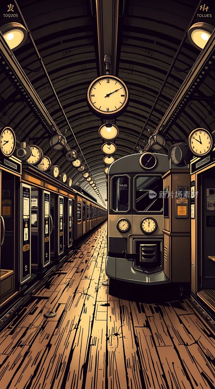 废弃地铁站内老式列车