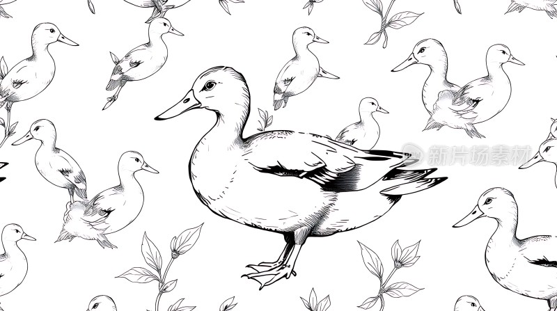 白鸭游弋于绿叶间