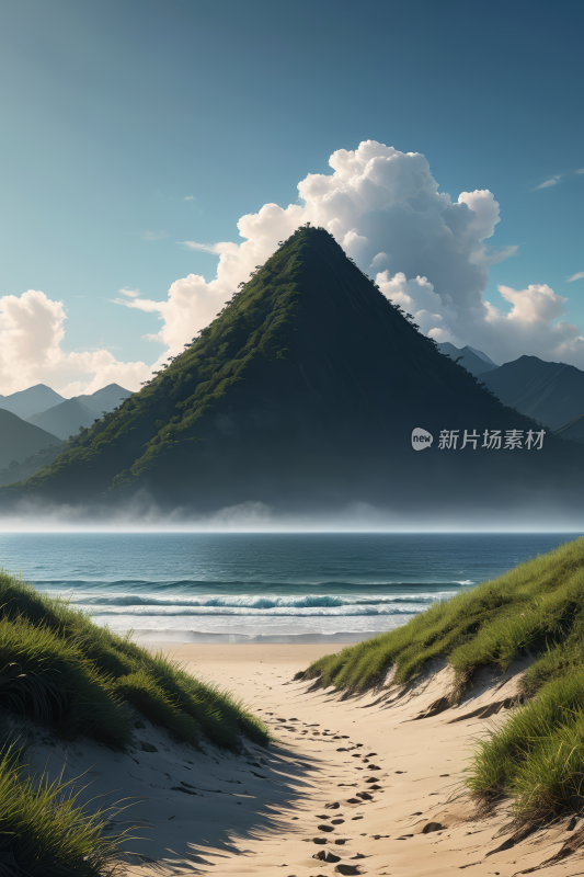 海滩上的草山和高山清风景插图片