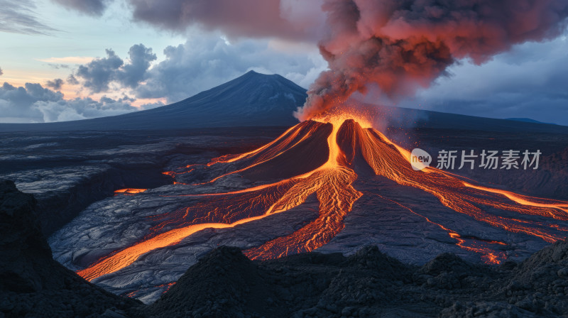 火山喷发岩浆流动自然景观航拍实景