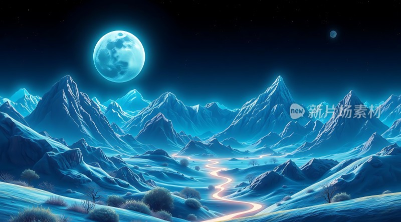 冰蓝月光下的神秘山谷