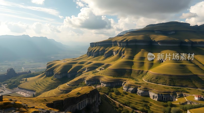 梯田叠翠山峦起伏云雾缭绕