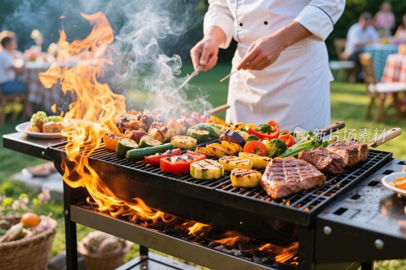 户外烧烤烹饪场景