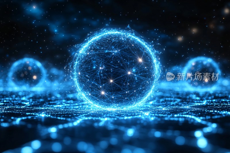 科技感蓝色网络球体画面