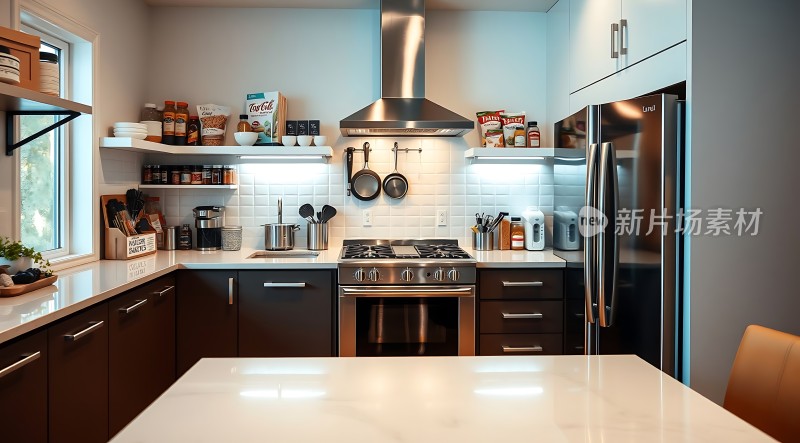 现代厨房设计白色橱柜与黑色电器相得益彰简约大气